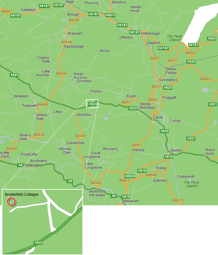 location map for holiday cottages in the Peak District